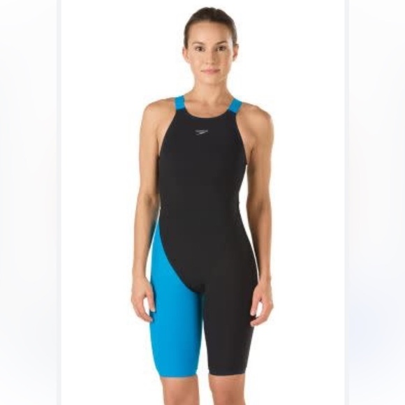 Speedo Women’s LZR Pro Recorbreaker Kneeskin Size 24 Black & Blue Swimsuit - Picture 1 of 9